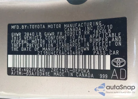 2010 Toyota Corolla Le from USA, damaged, VIN 2T1BU4EE6AC404887